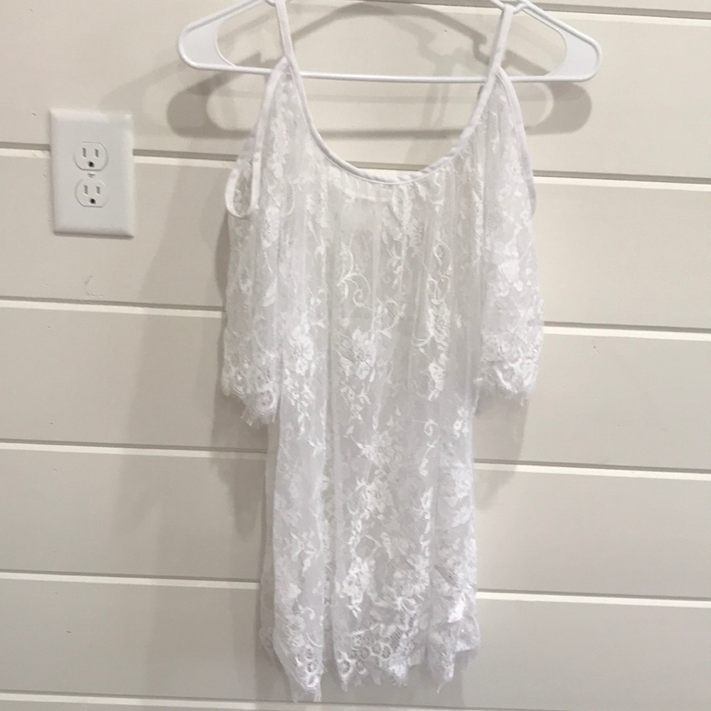 White lace see through top